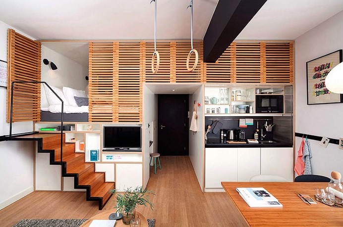 Desain Apartemen Studio Kayu