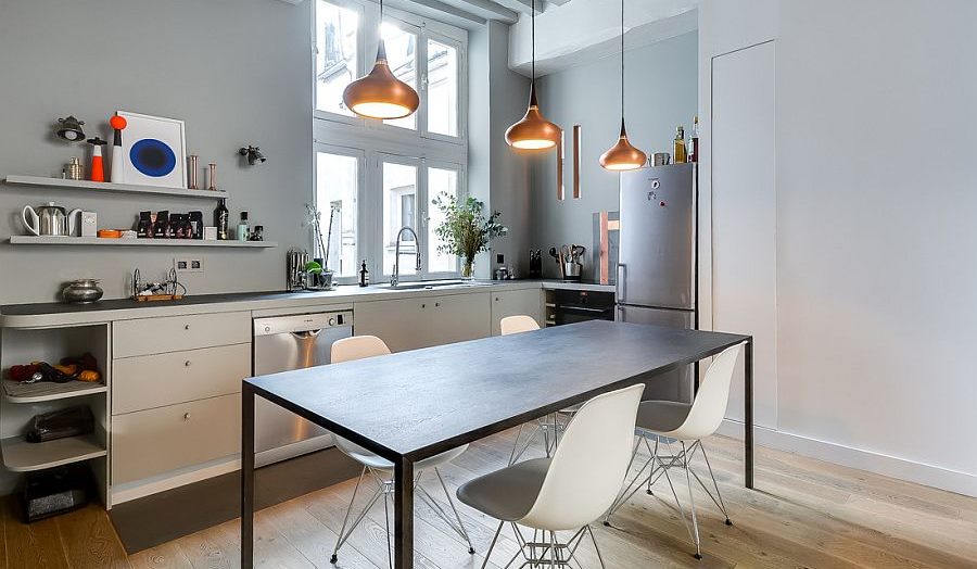 Padukan Elemen Logam pada Dapur Apartemen Mewah Padukan Elemen Logam pada Dapur Apartemen Mewah