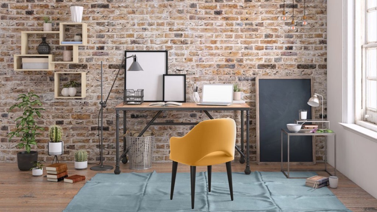 desain rumah kantor dinding bata ekspos