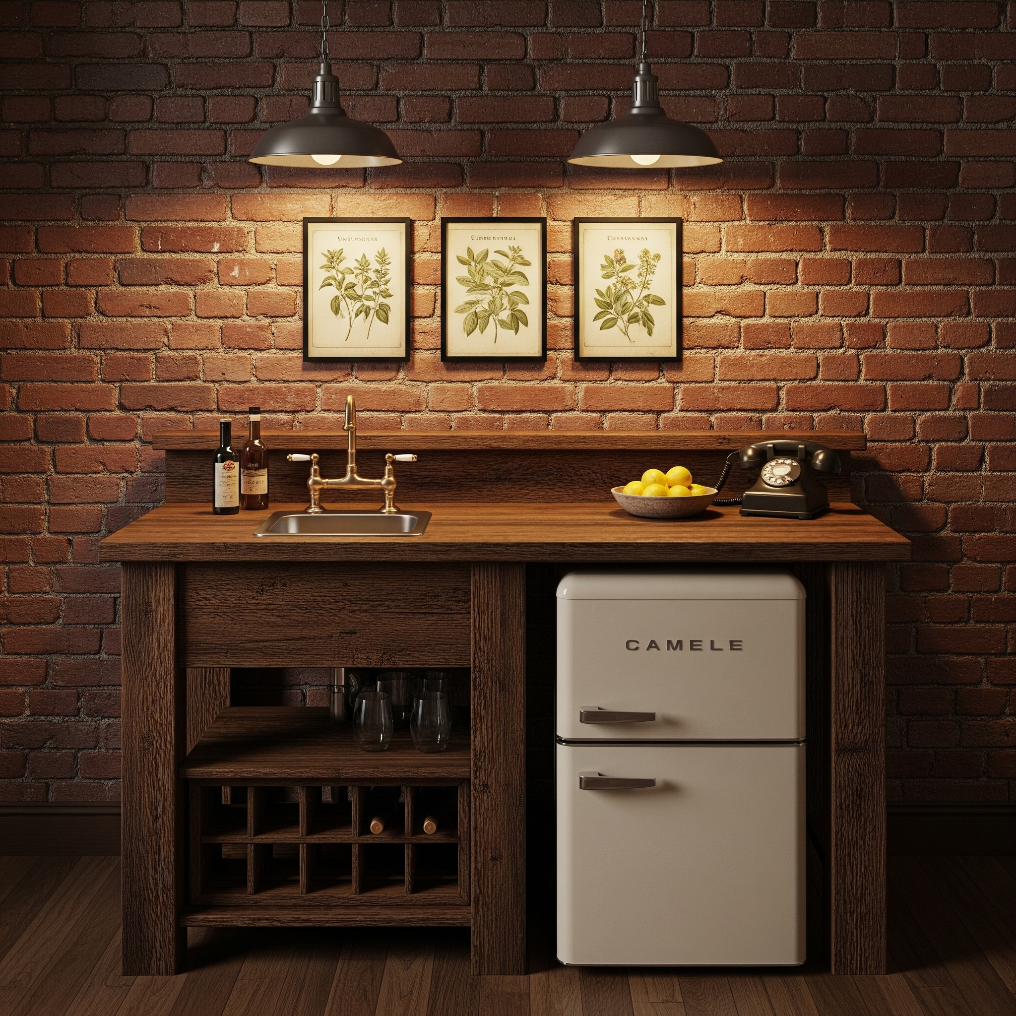 3. Mini Bar Dapur Tembok Bata Bernuansa Vintage
