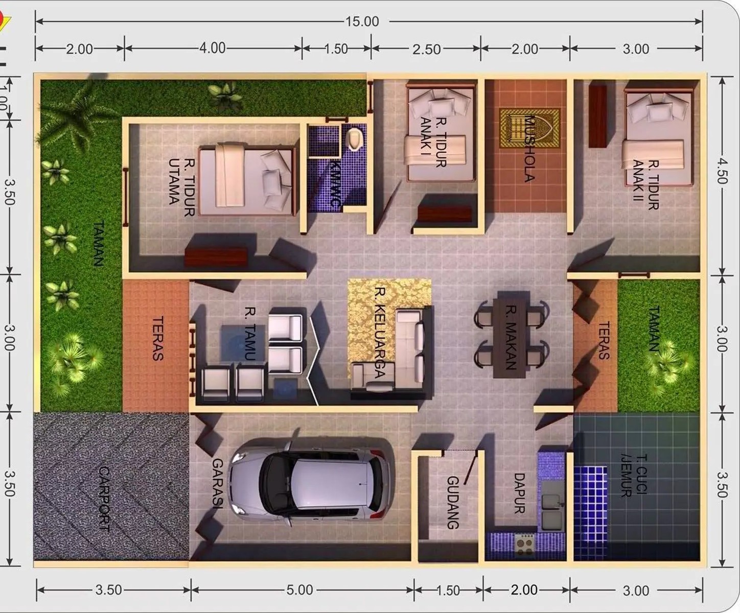 Ruang Rumah 6x12 3 Kamar 1 Mushola