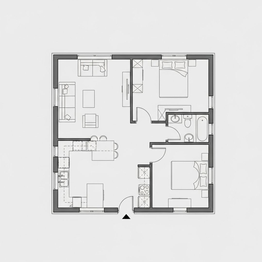 Contoh Denah Rumah Sederhana dengan Ruang Keluarga dan Dapur Terpisah