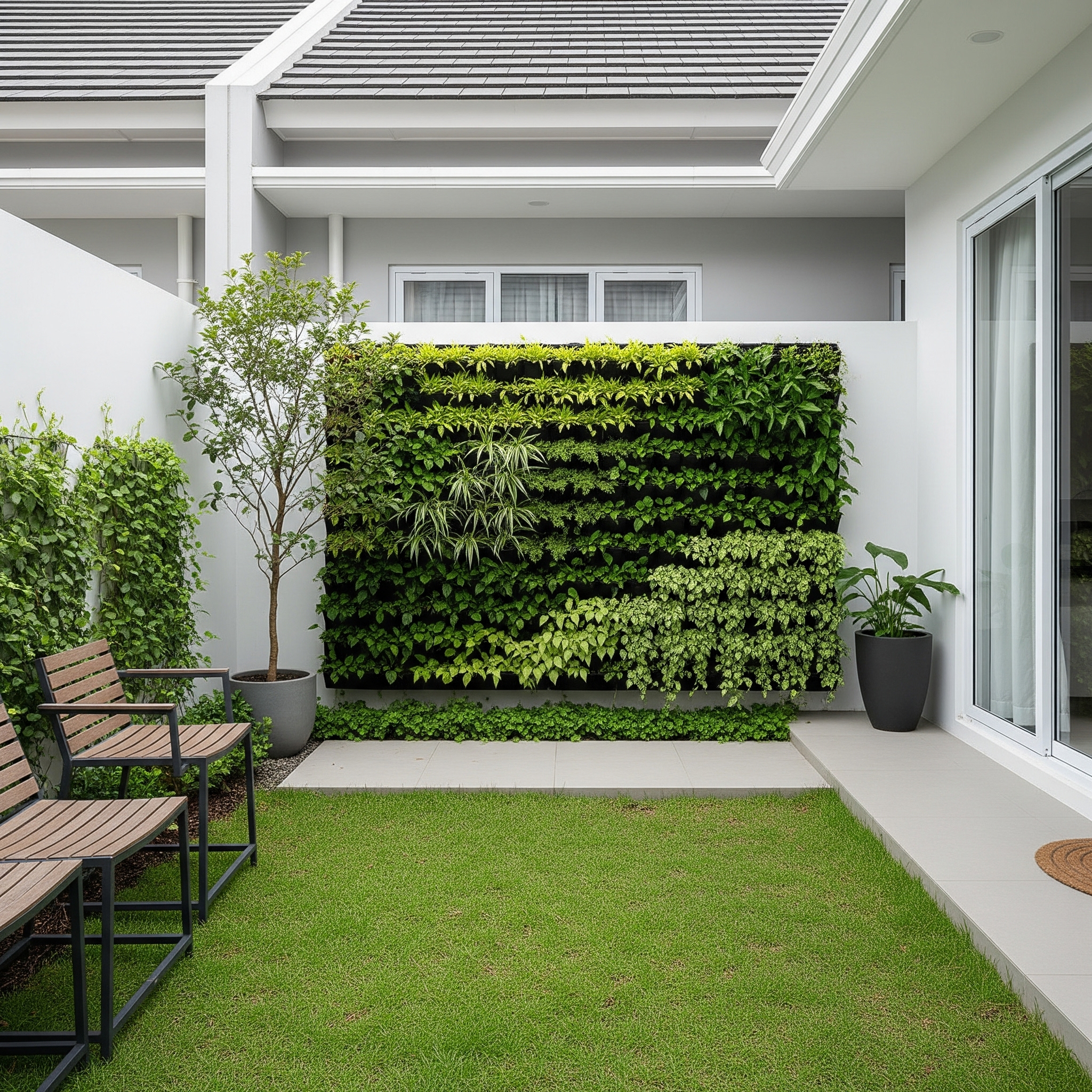Taman Rumah Minimalis dengan Tembok Tumbuhan