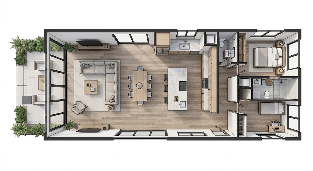 Contoh Denah Rumah Sederhana Konsep Open Space