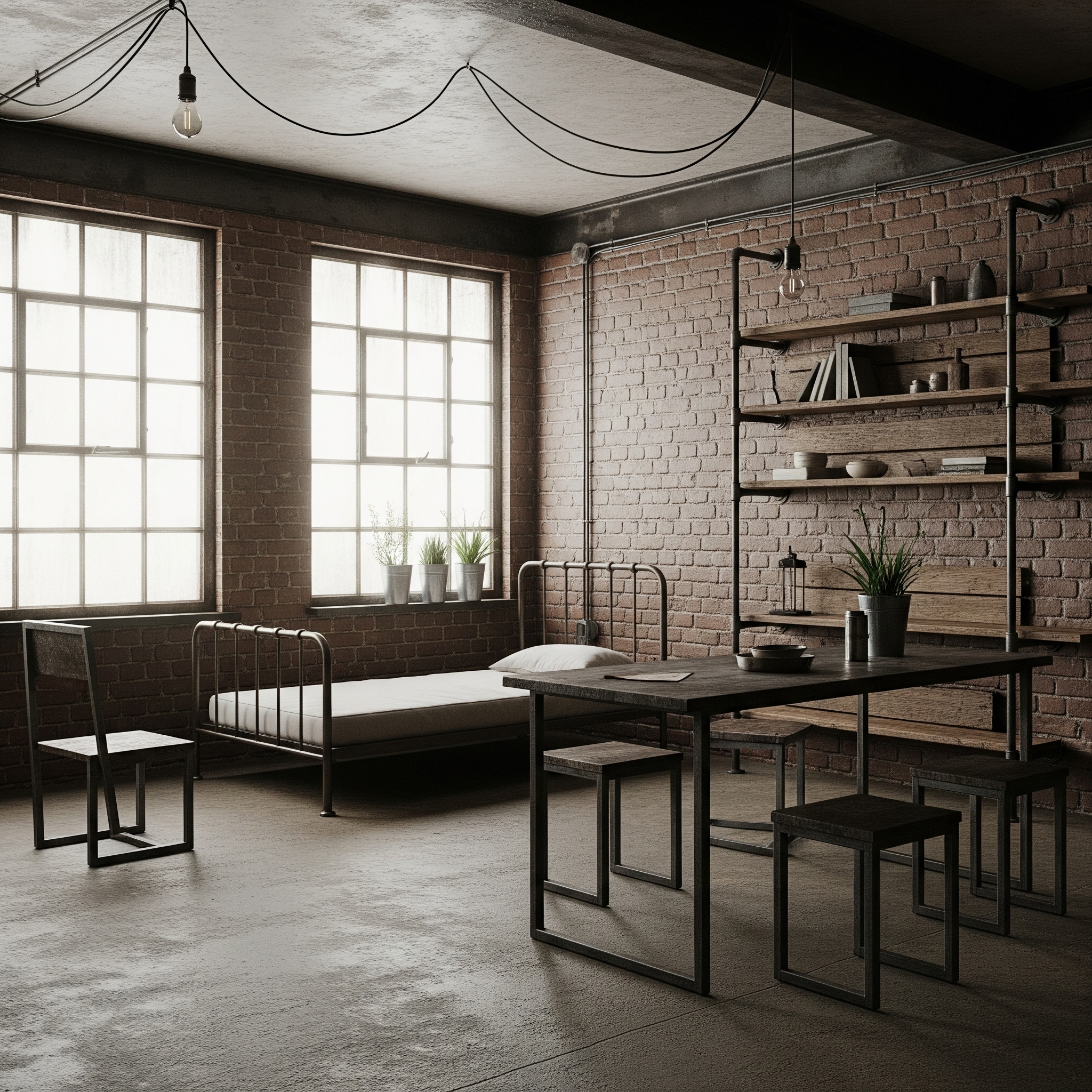 Rumah Industrial Low Budget dengan Furnitur Besi dan Logam