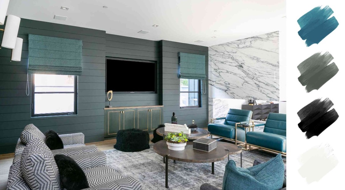 Cat abu-abu mist, hitam, dan navy blue