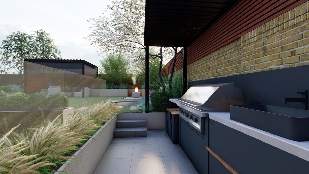 Taman dekat dapur dengan tanaman alang-alang