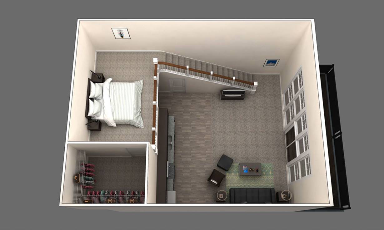 Denah Apartemen Loft Mewah 1 Kamar