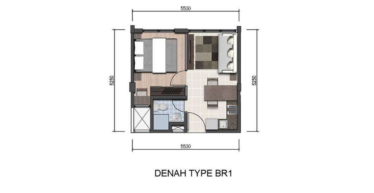 Denah Apartemen Low Rise Mewah 1 Kamar
