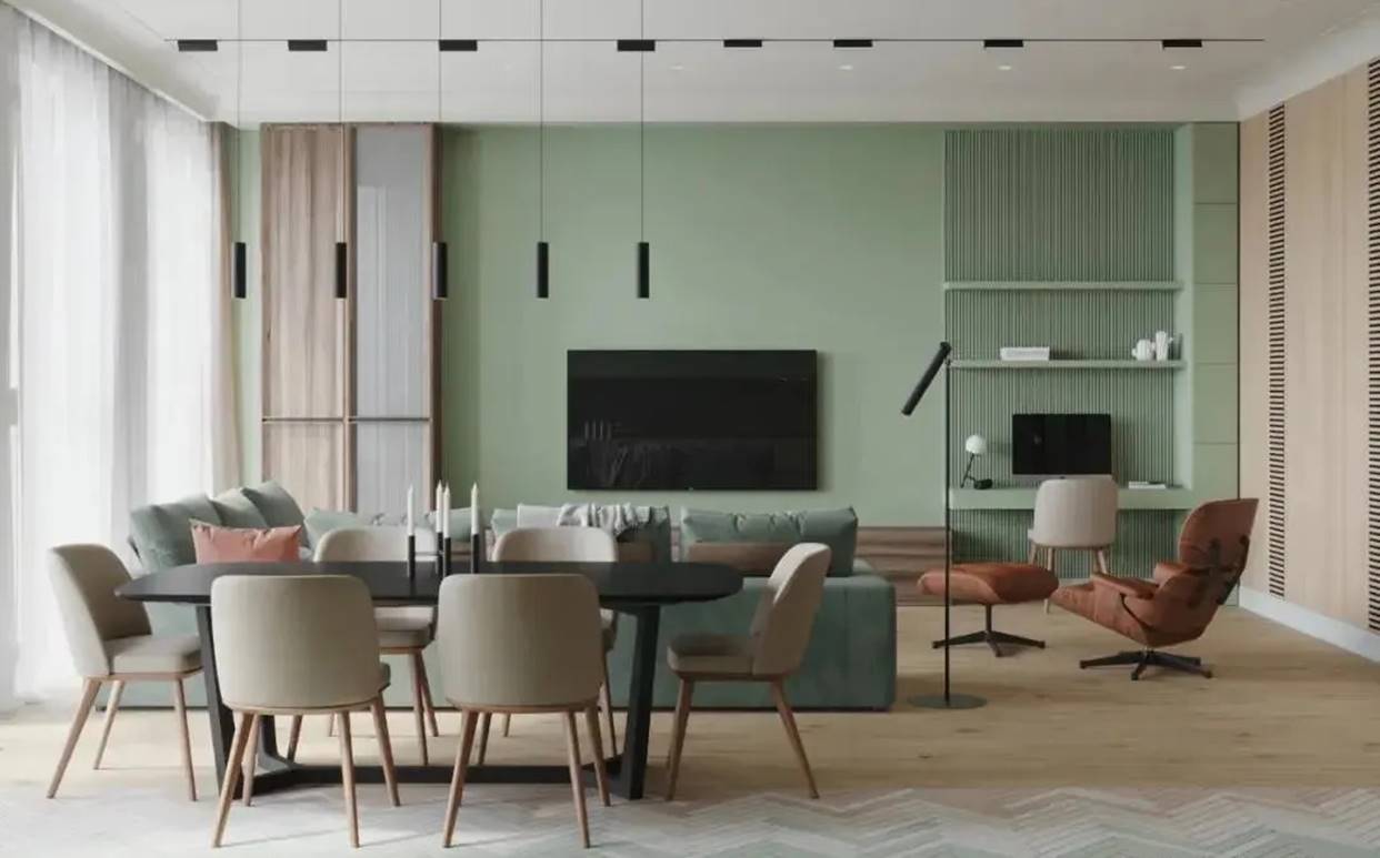 Desain-Ruang-Tamu-Warna-Hijau-dan-Coklat