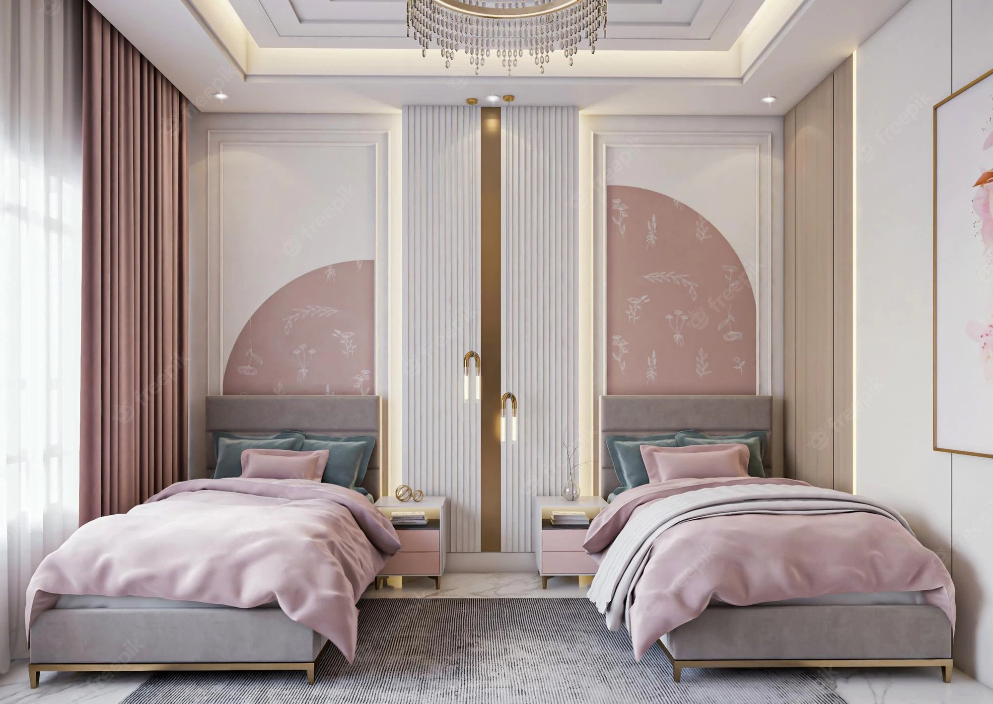 Kamar Warna Pink Dua Ranjang