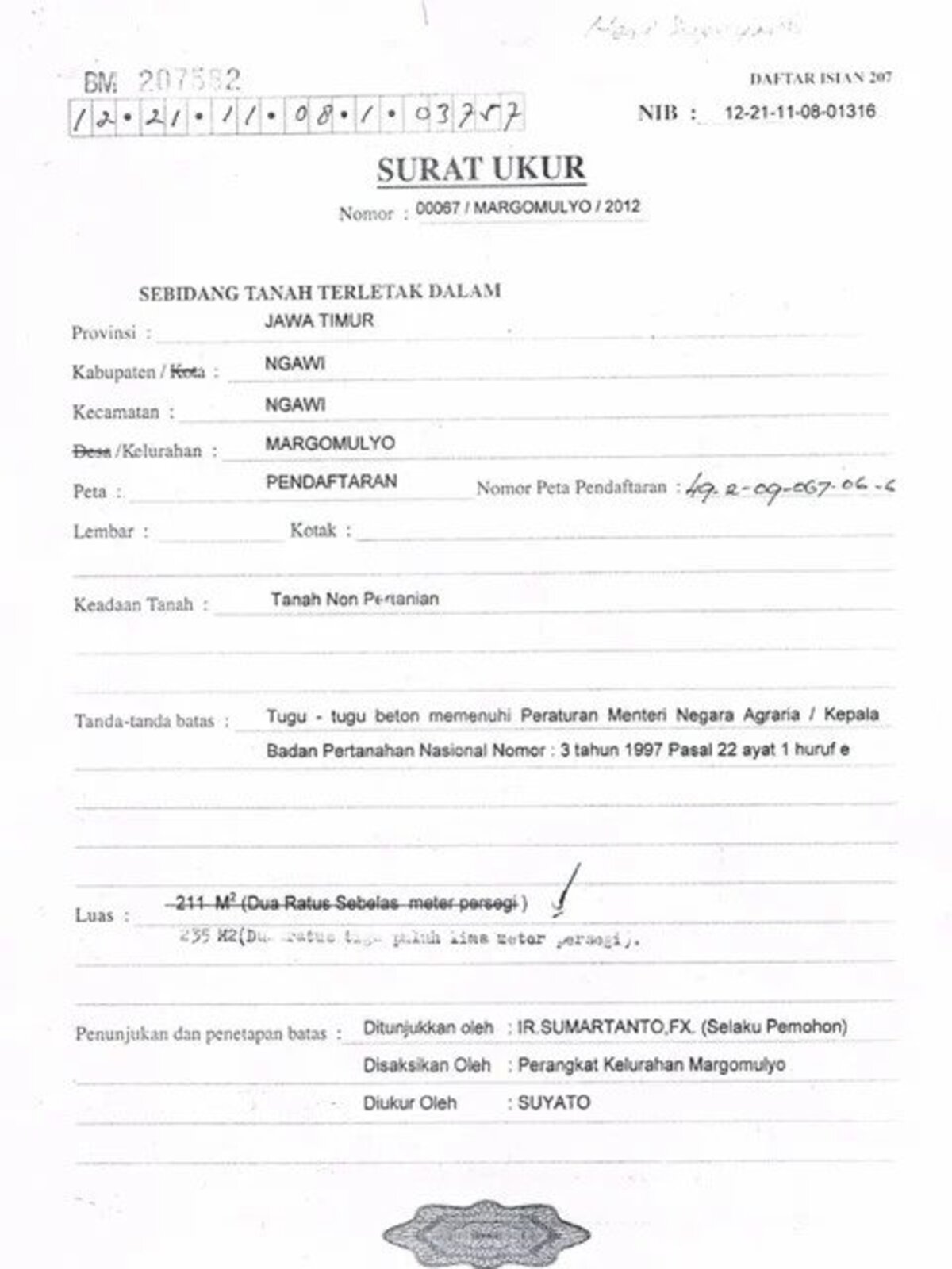 contoh surat ukur tanah