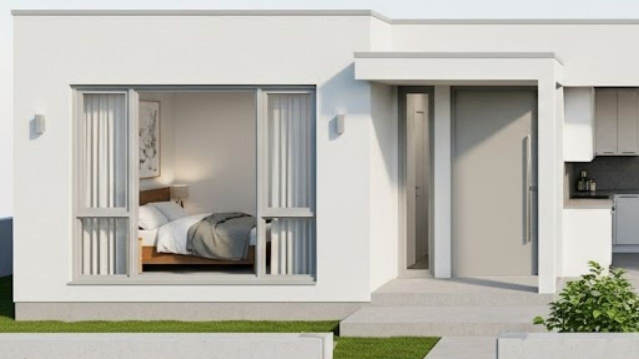 Desain Rumah 6x9 2 Kamar Tidur Nuansa Putih dan Abu-abu