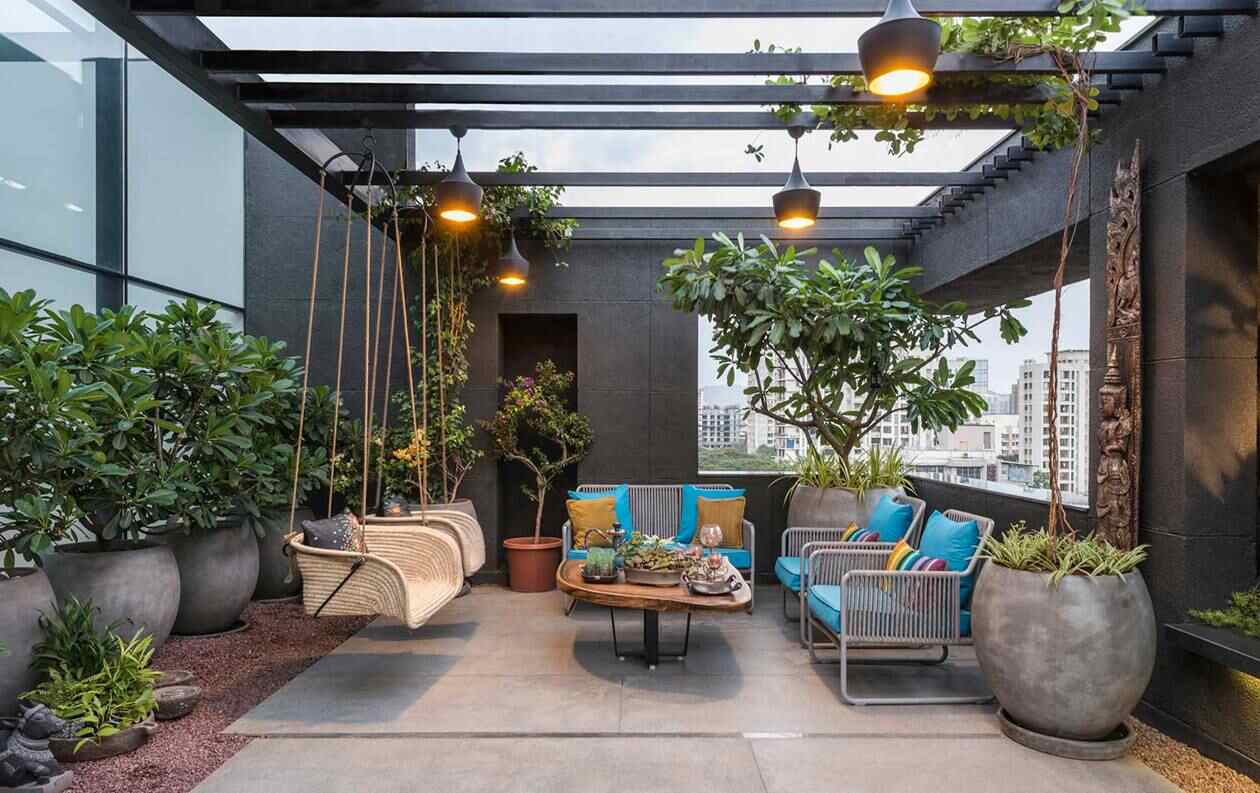 Desain Ruang Tamu Teras Perumahan Konsep Industrial