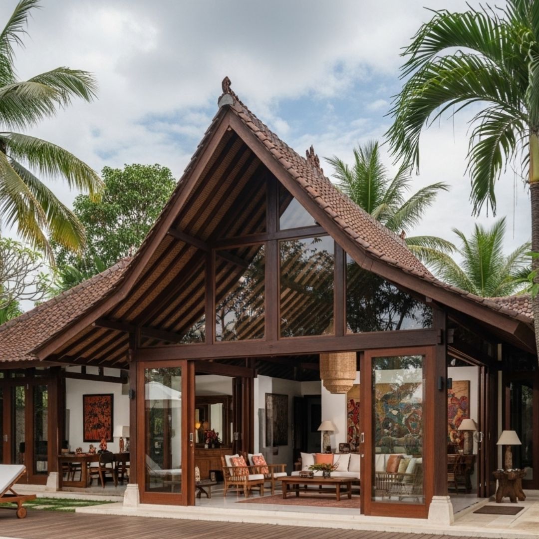 1. Desain Rumah Joglo Modern dengan Dinding Kaca