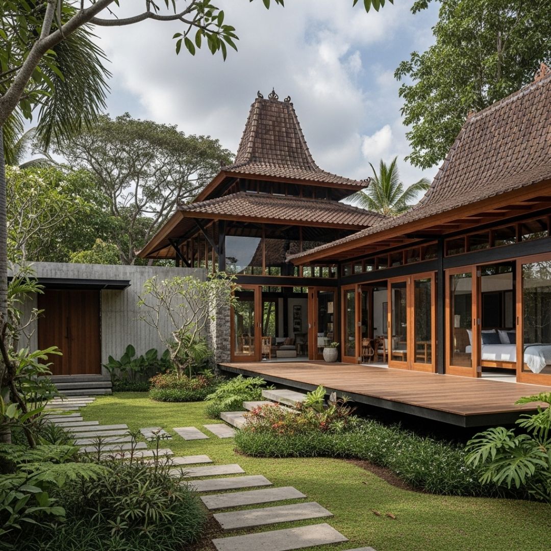 5. Desain Rumah Joglo Modern dalam Komplek yang Luas