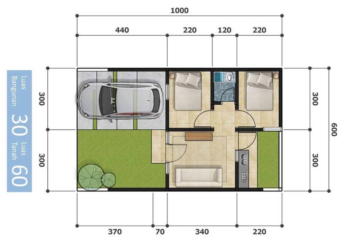 Denah Rumah 5x6 2 Kamar Subsidi