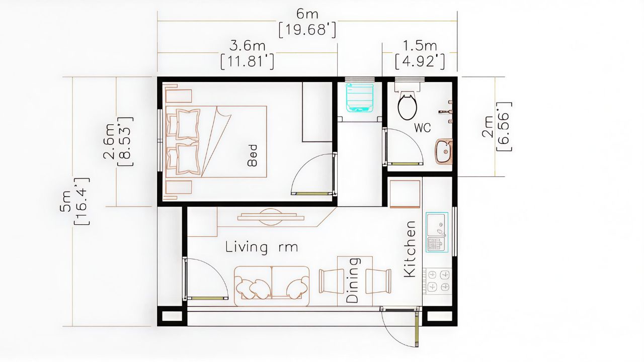 Denah Rumah 5×6 1 Lantai