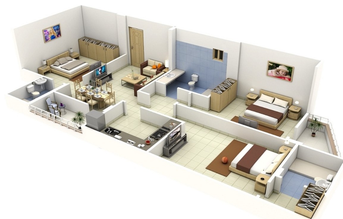 Desain Rumah Memanjang Ke Belakang 3 Kamar