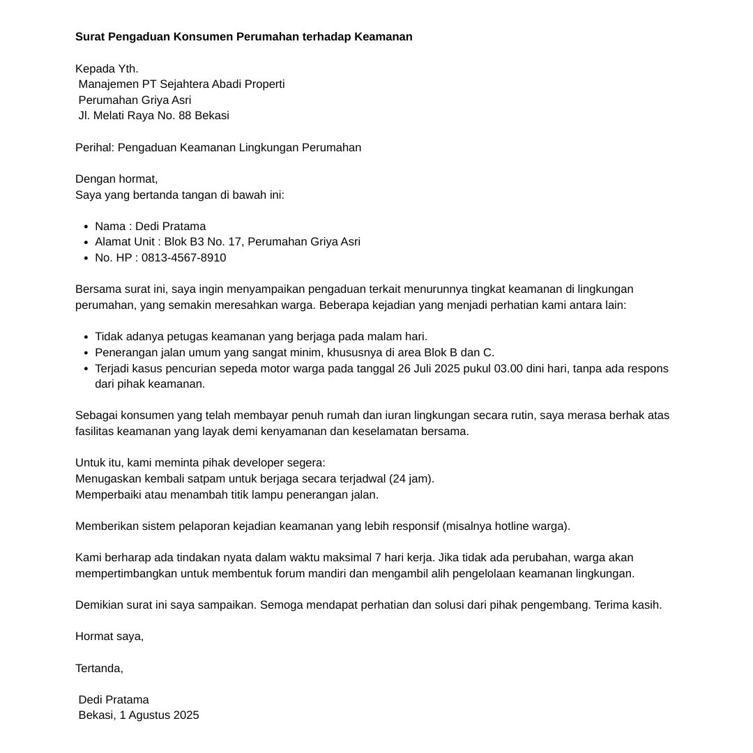 Surat Pengaduan Konsumen