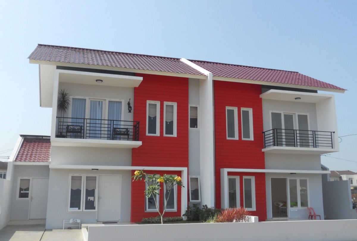 warna cat depan rumah yang elegan merah putih
