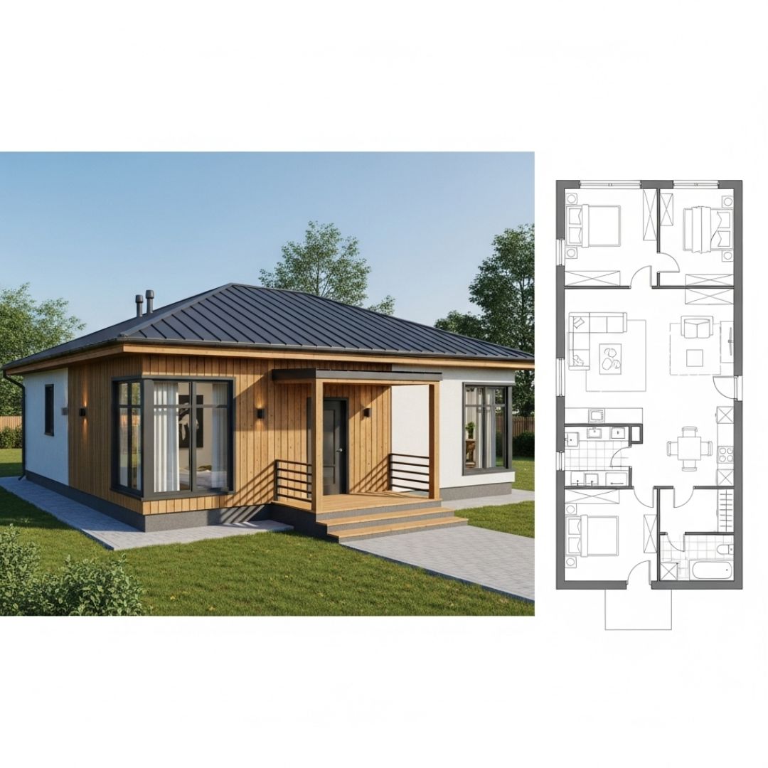 Desain Rumah 6x10 3 Kamar dengan Nuansa Kayu