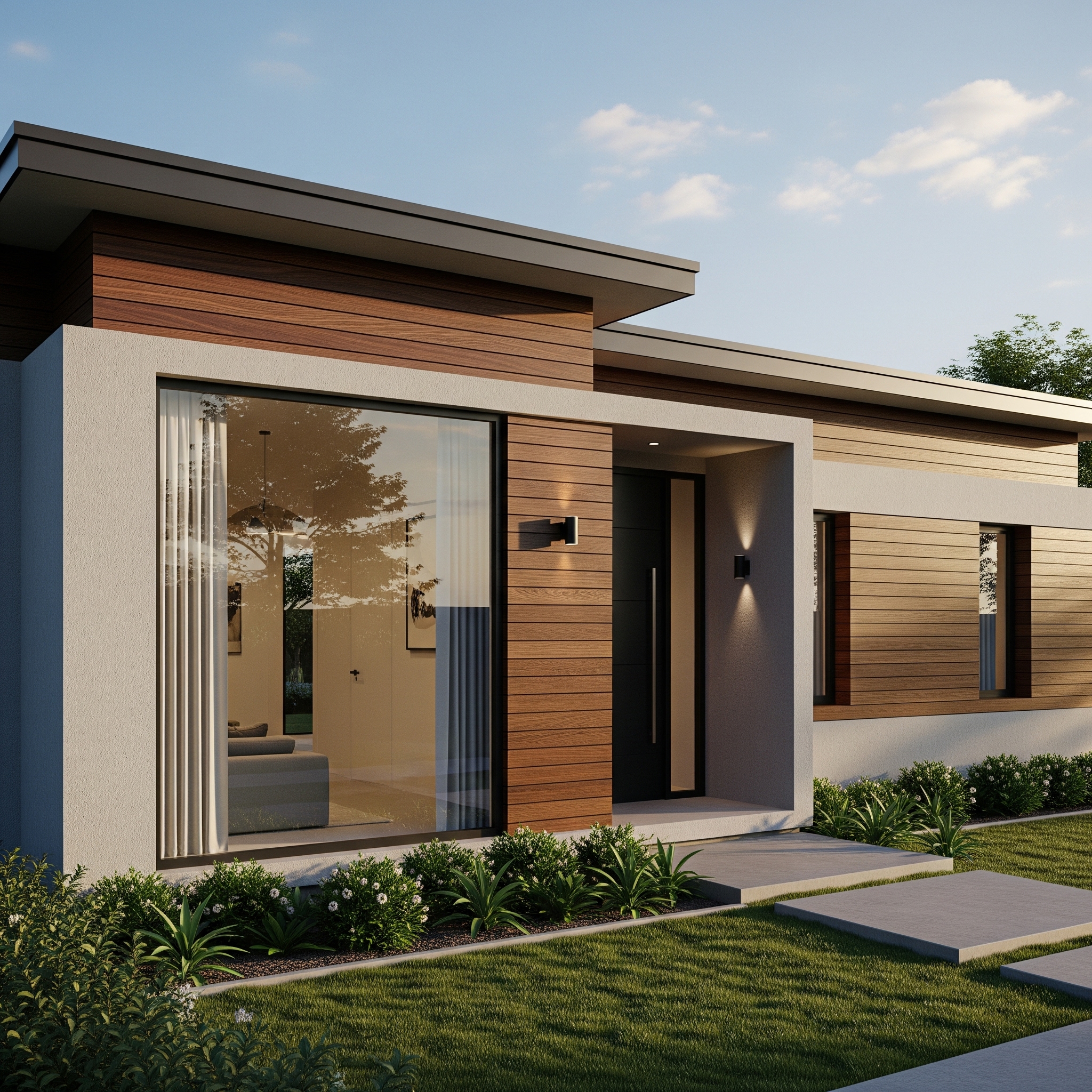 4. Rumah Minimalis dengan Sentuhan Kayu dan Beton