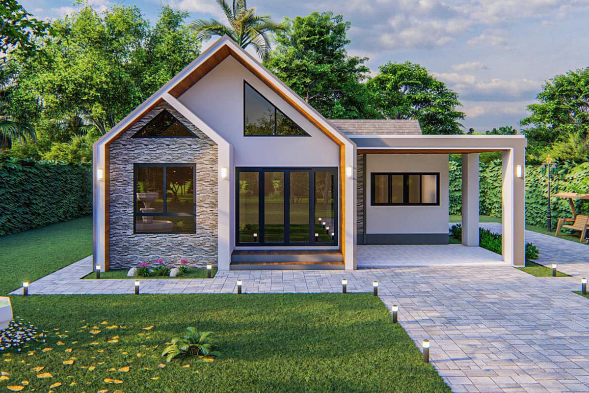 desain rumah scandinavian 2 kamar tampak depan