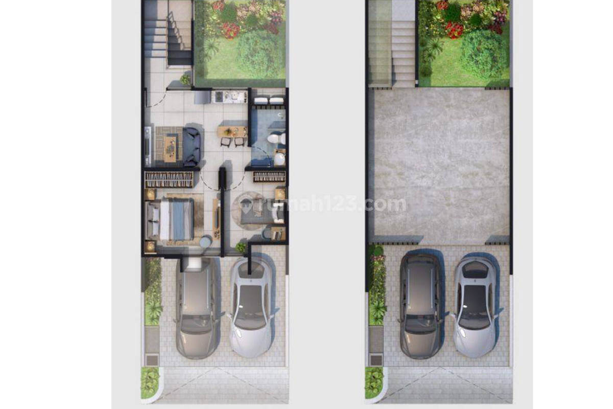 denah rumah tumbuh 2 kamar tampak depan