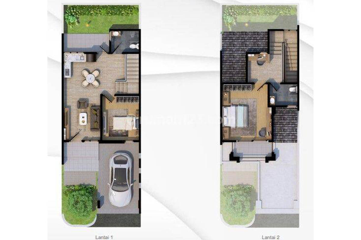 denah rumah modern tropis 2 kamar tampak depan