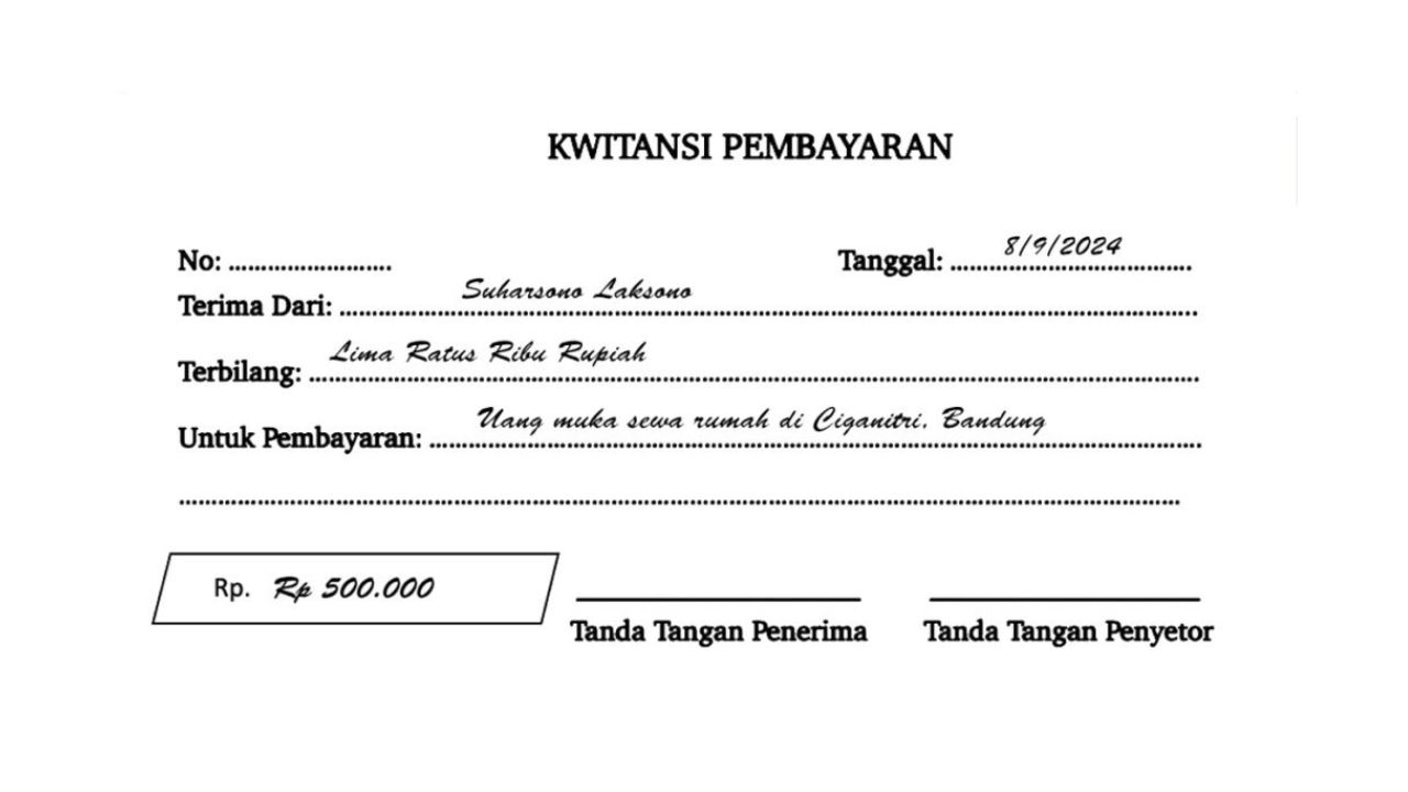 Contoh Kwitansi DP Jual Beli Rumah