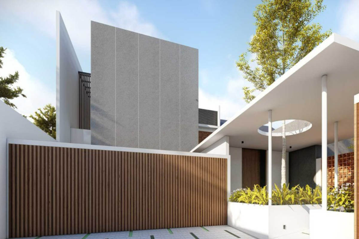 kombinasi warna cat pagar cokelat dan tembok putih