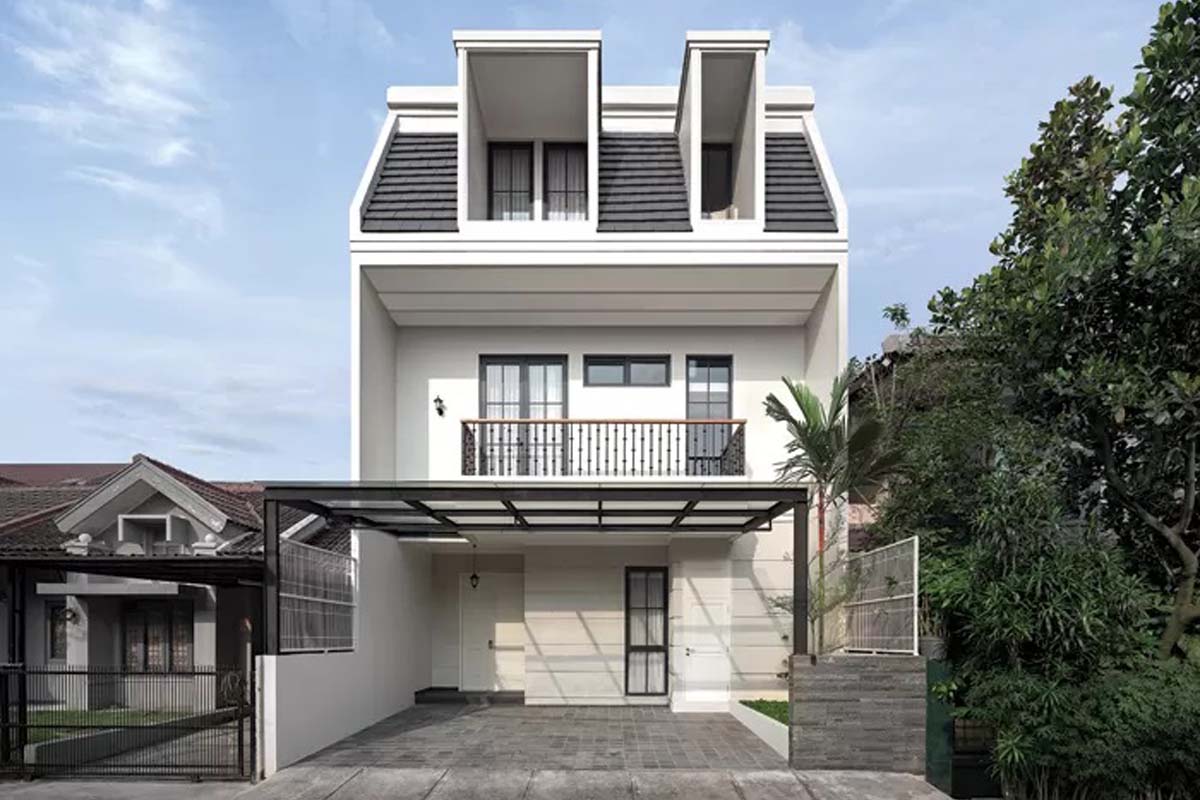 rumah american style dengan model atap separuh samping