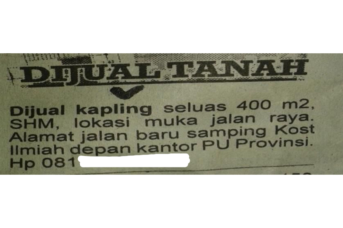 contoh iklan baris jual tanah