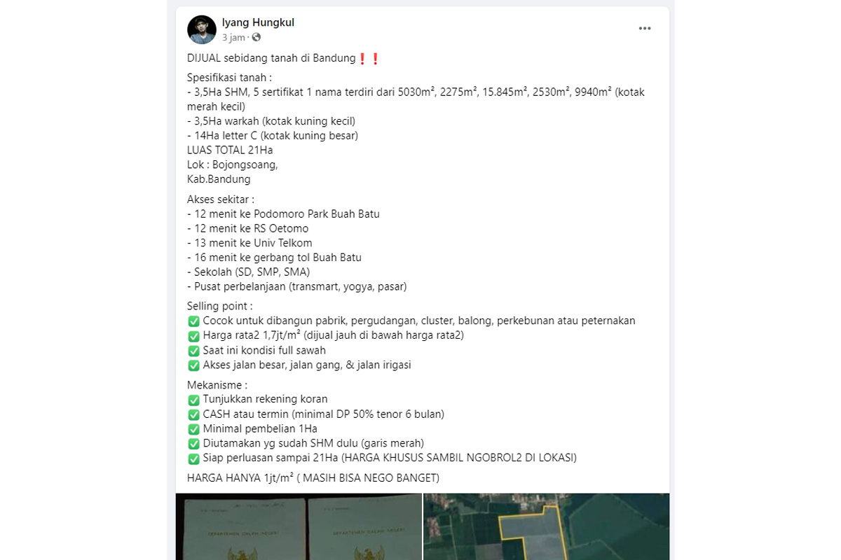 contoh iklan jual tanah di facebook