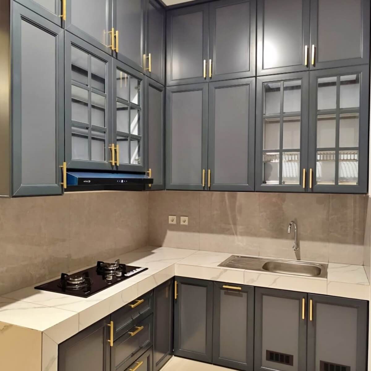 kitchen set aluminium minimalis abu abu tua