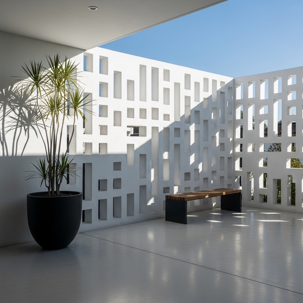 13. Desain Roster Dinding Teras dengan ukuran Lubang yang Dibuat Berbeda