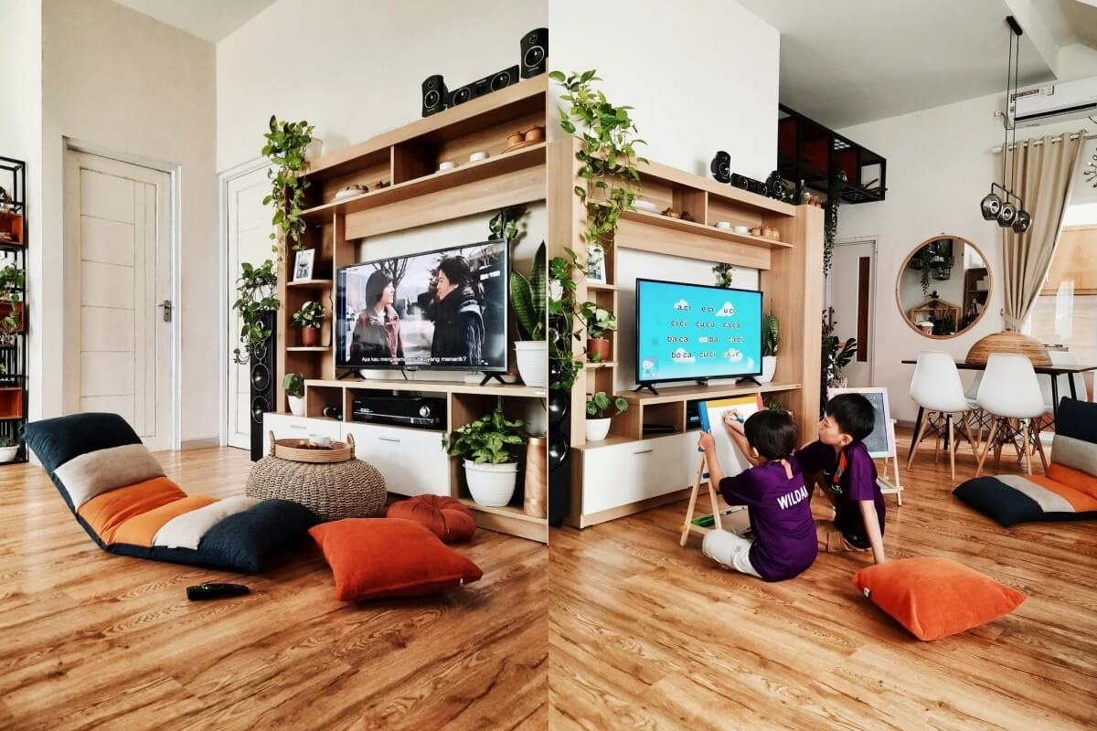 ruang tv lesehan konsep hijau