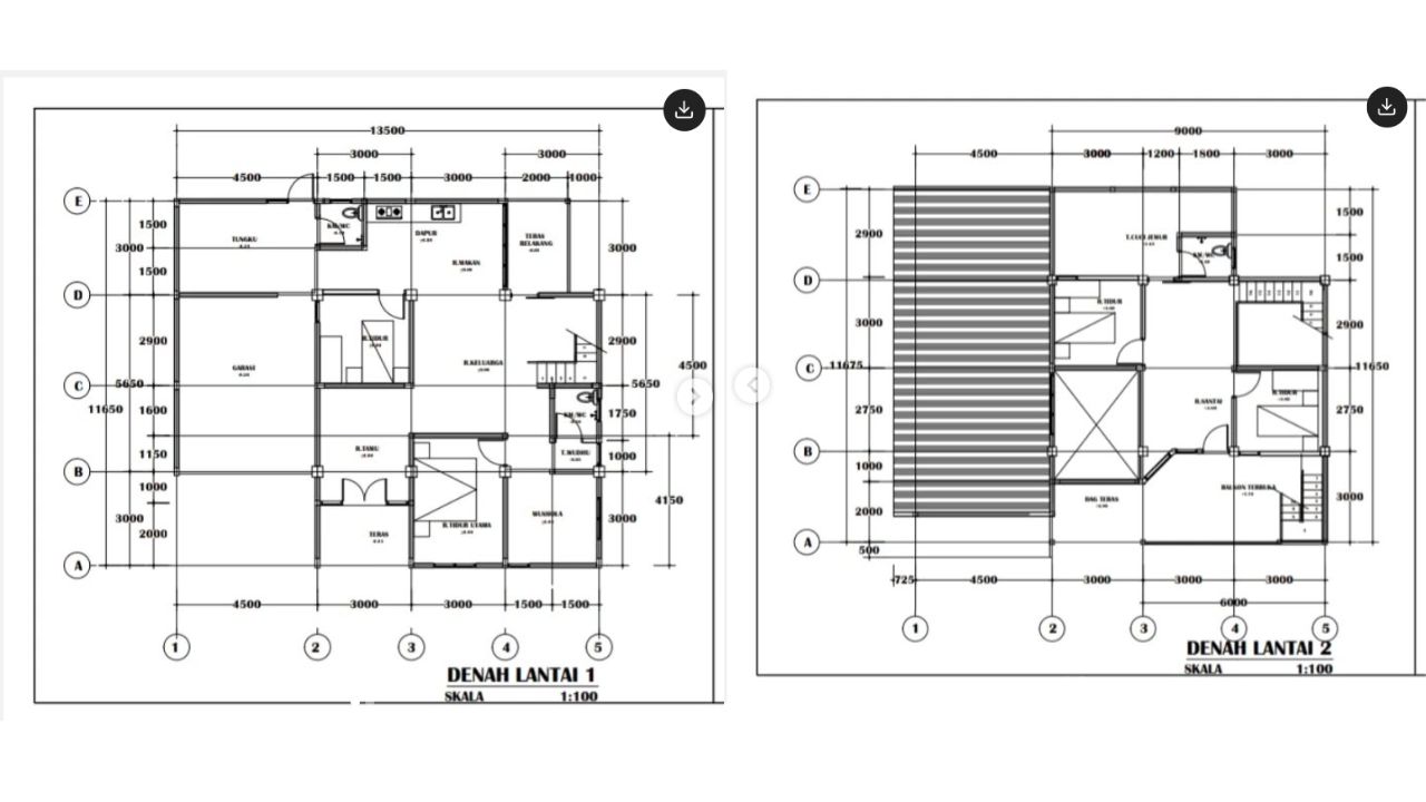 18. Denah Rumah 4 Kamar Tidur dengan 2 Lantai
