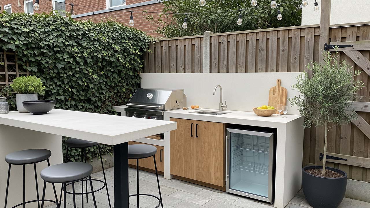 desain dapur outdoor dengan mini bar