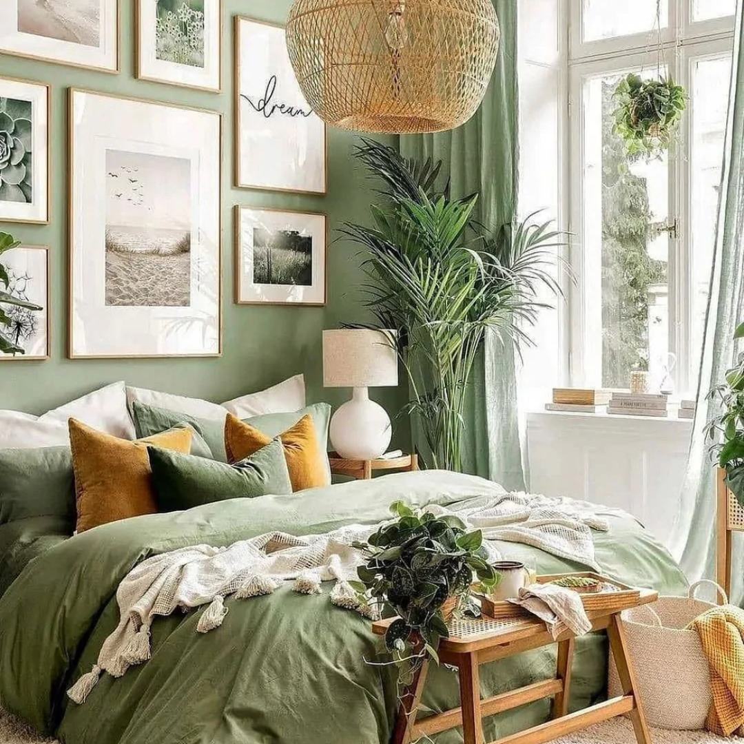 kamar warna hijau sage tropis