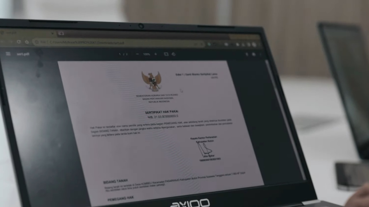 contoh sertifikat tanah elektronik
