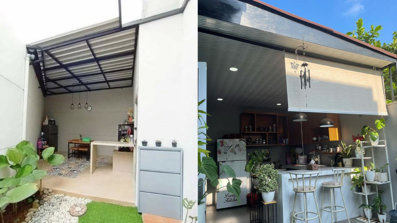 Desain dapur kecil terbuka di belakang rumah