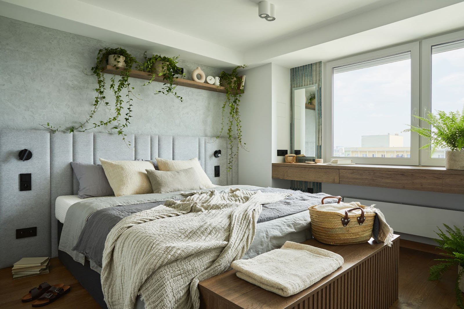 5. Desain Kamar Kost 3x3 Nuansa Abu-abu dengan Elemen Hijau