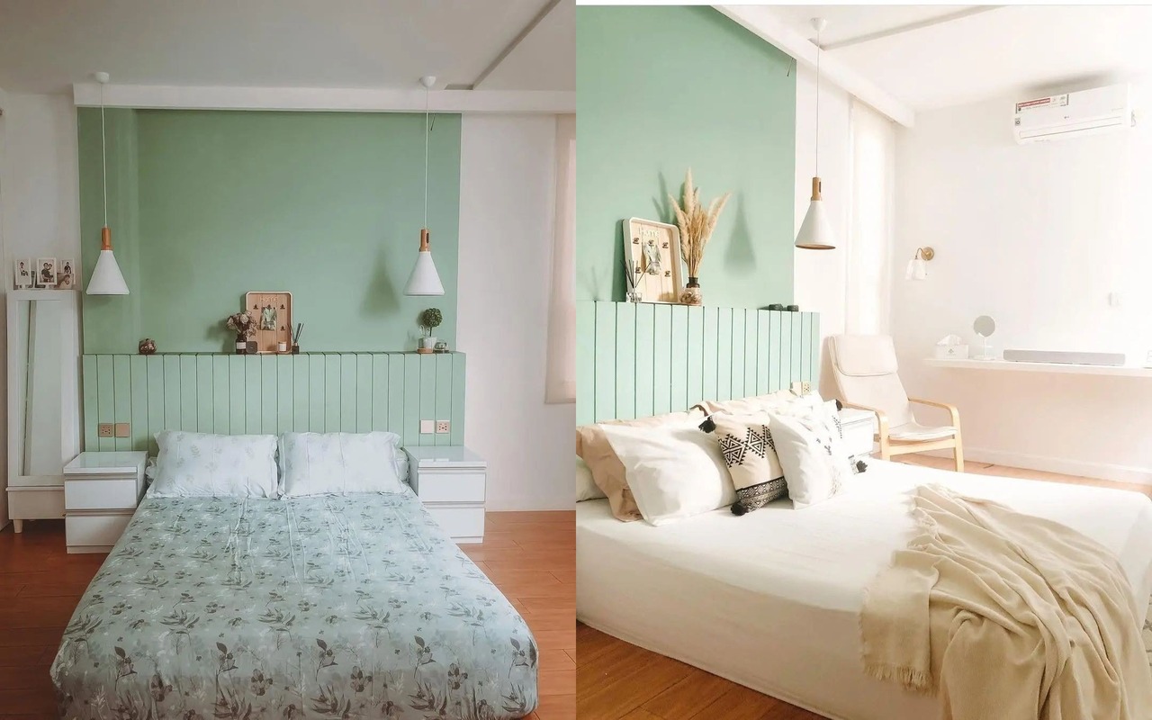 cat kamar aesthetic 2 warna, sage green dan putih cat kamar aesthetic 2 warna, sage green dan putih