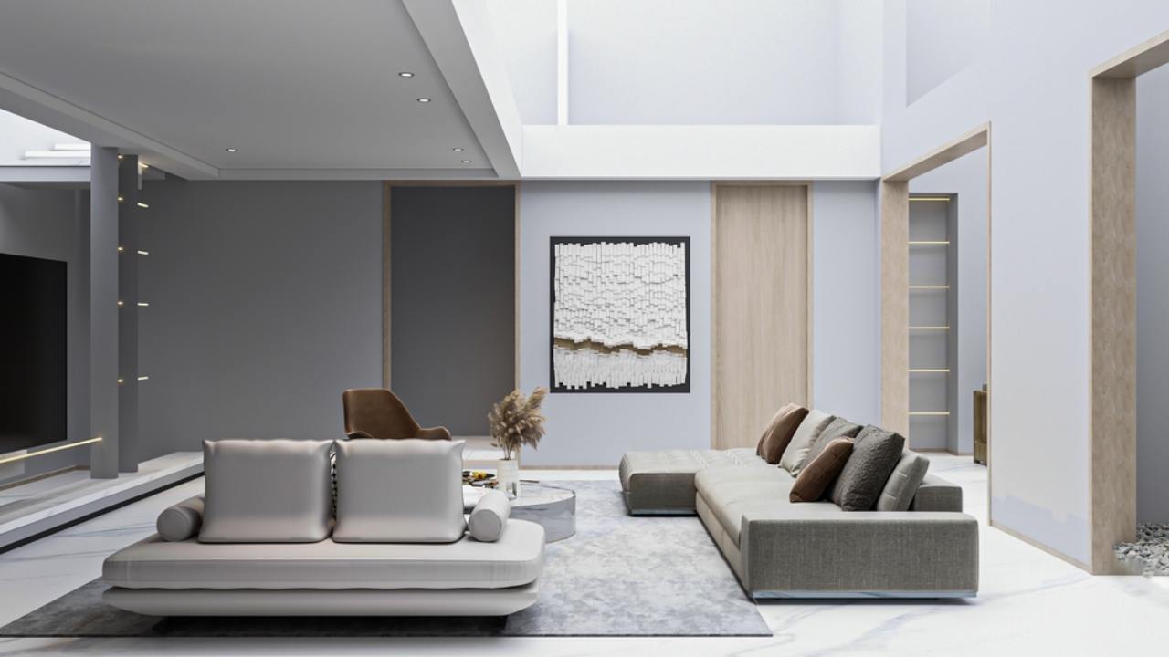 cat ruang tamu abu abu putih