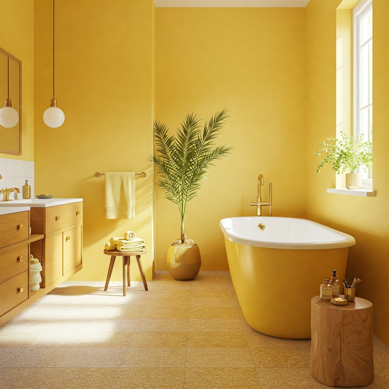 kamar mandi warna kuning menyeluruh