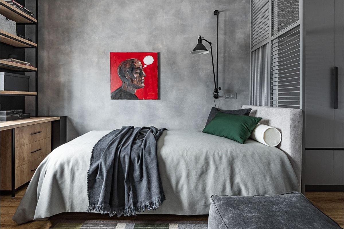 cat kamar abu abu aesthetic bergaya industrial