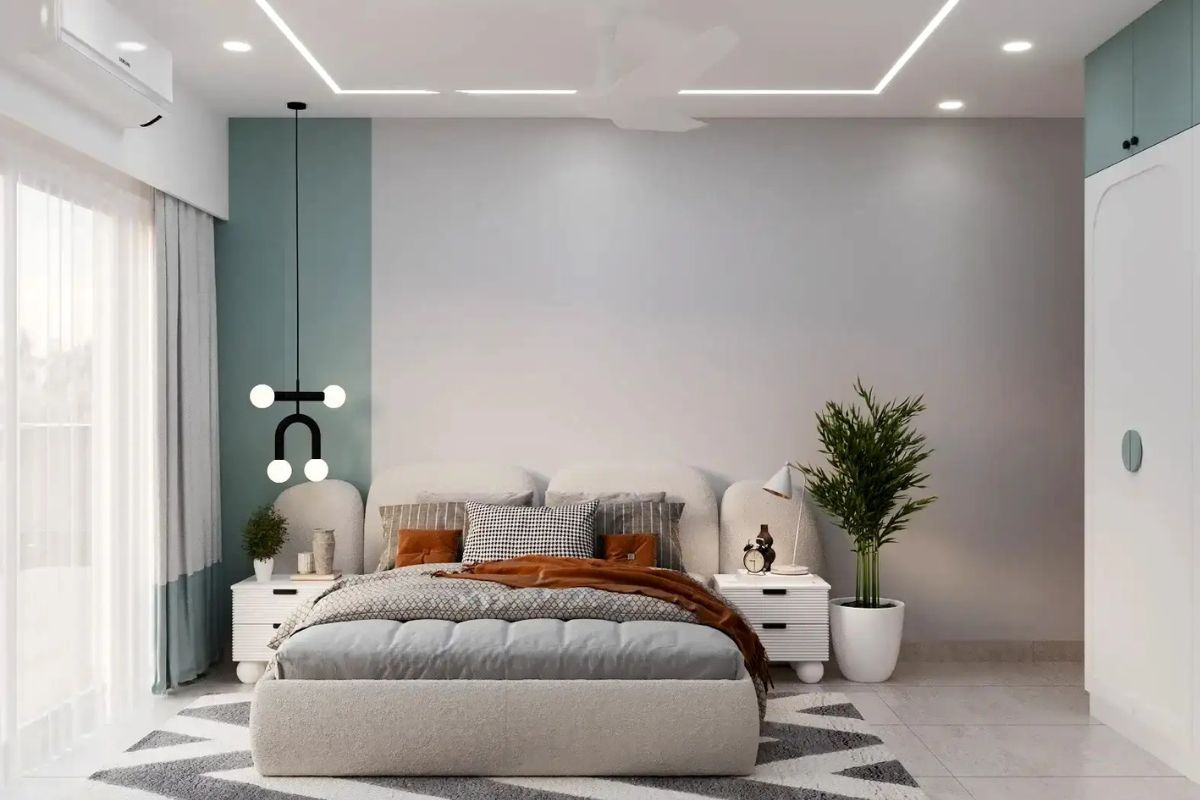 cat kamar abu abu muda dan hijau tosca