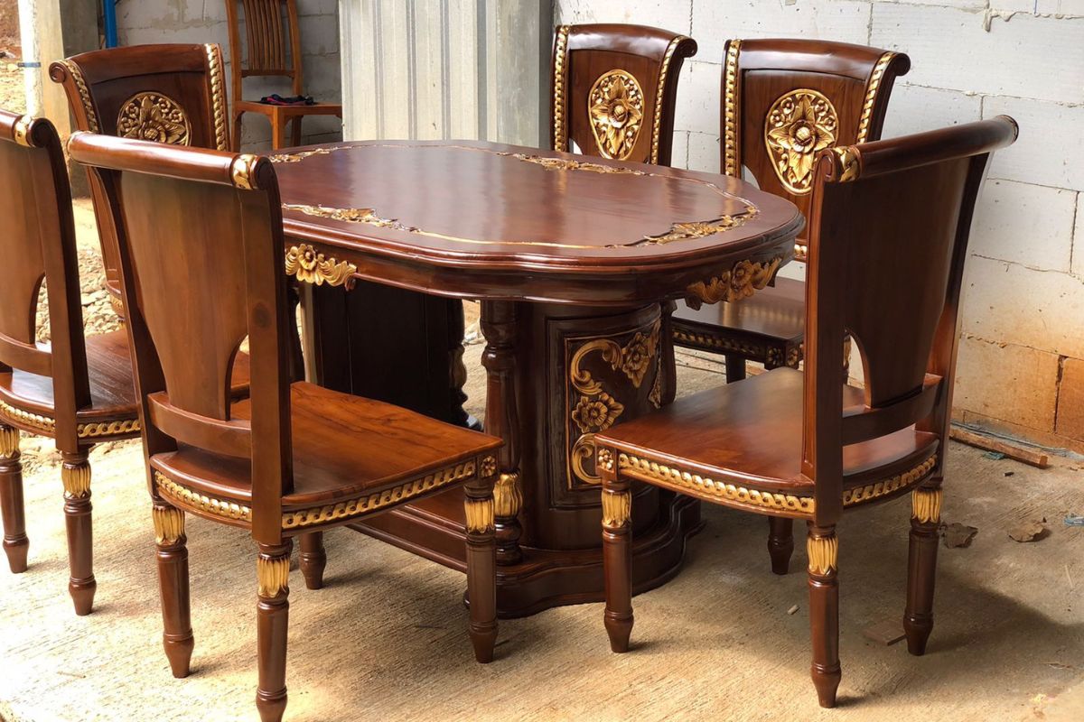 meja makan kayu jati jepara 6 kursi